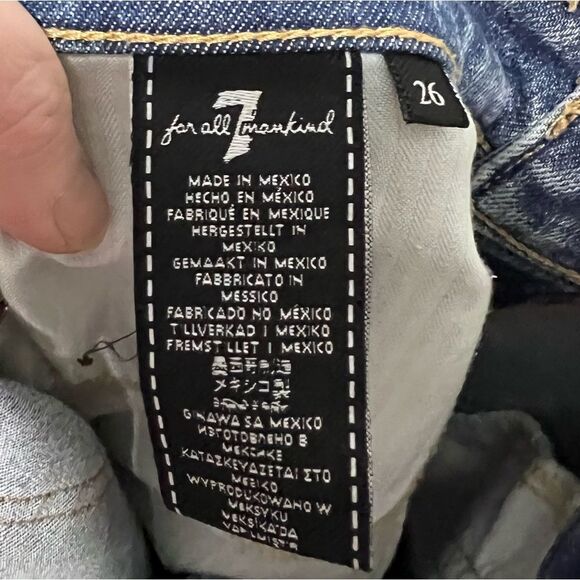 7 for All Mankind Josefina High Waist Dark Wash Distress Straight Jeans Size 26 - Picture 6 of 9
